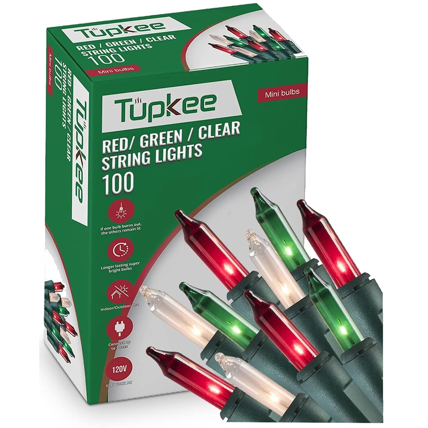 Christmas String Lights 100 Count - Incandescent Mini Red, Green, And Clear Warm Christmas Tree Light - 20.5 Feet Light