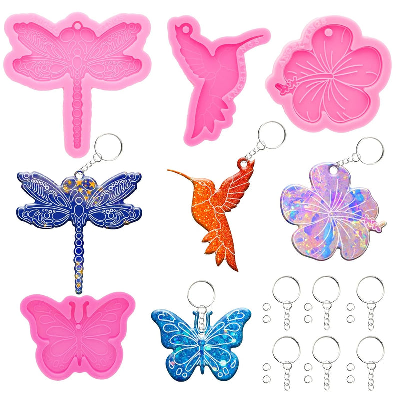 64Pcs Epoxy Resin Molds Kit, Bird Dragonfly Butterfly Cherry Flower Sh