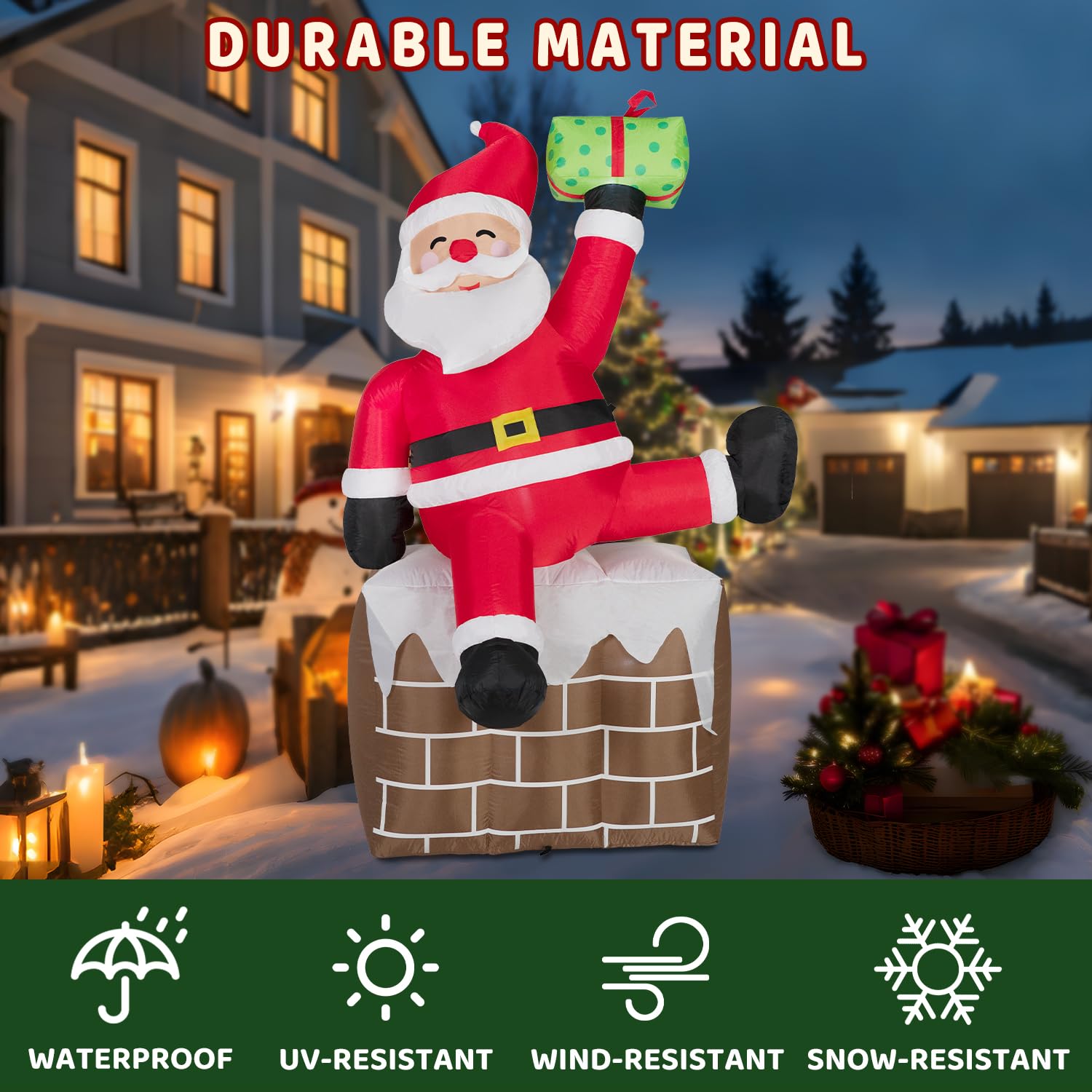 8Ft Christmas Inflatables Santa Claus On The Chimney,Christmas Inflatables Decorations Outdoor/Indoor,Blow Up Santa Clau