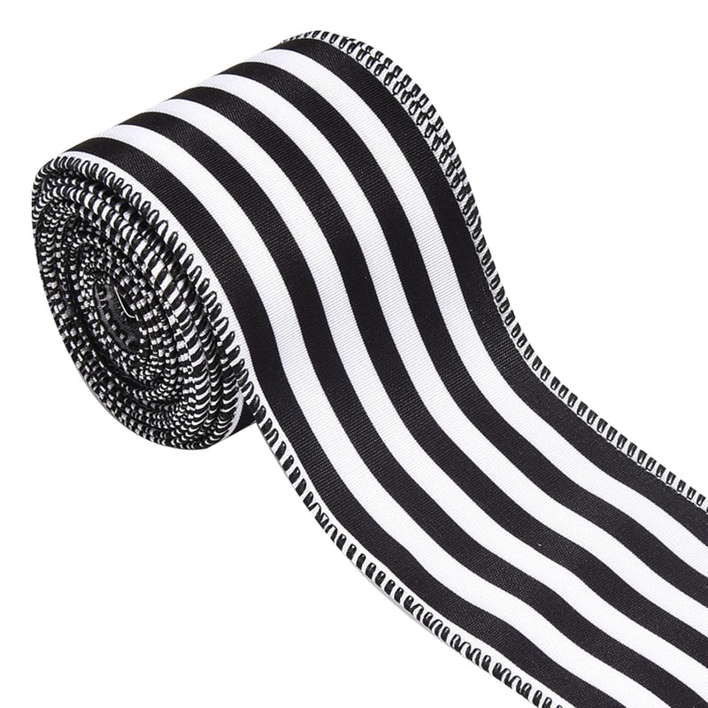 Christmas Ribbon For Tree, Black And White Striped Ribbon Wired Vertic