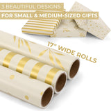 Beautiful Gift Wrapping Paper Rolls For All Occasions - Set Of 3 Quality Rolls For Wedding, Birthday, Baby Shower & Christmas - Add A Touch Of Magic To Every Gift You Wrap - 17 X 120 In