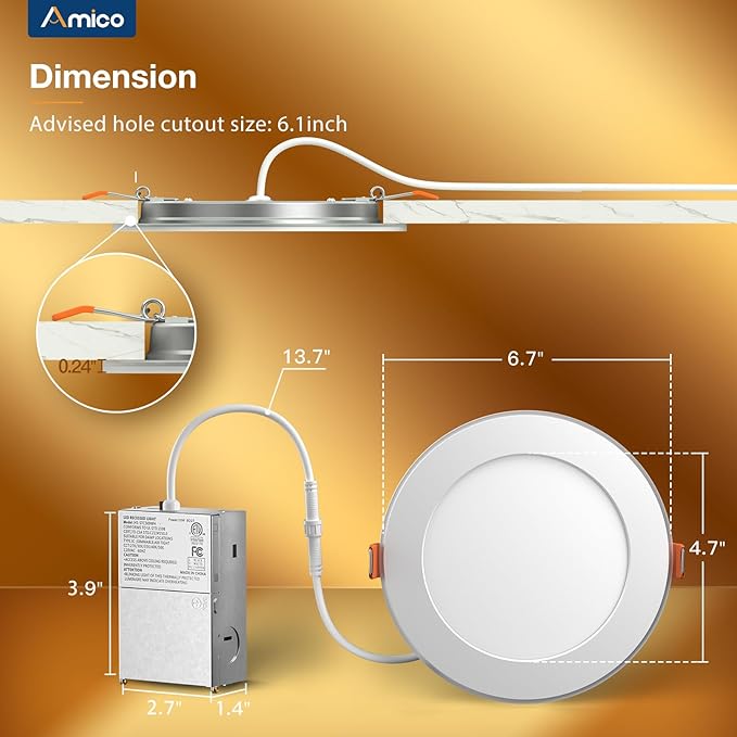 6 Pack 6 Inch LED Recessed Lights with Night Light 5CCT Dimmable Canless Downlights