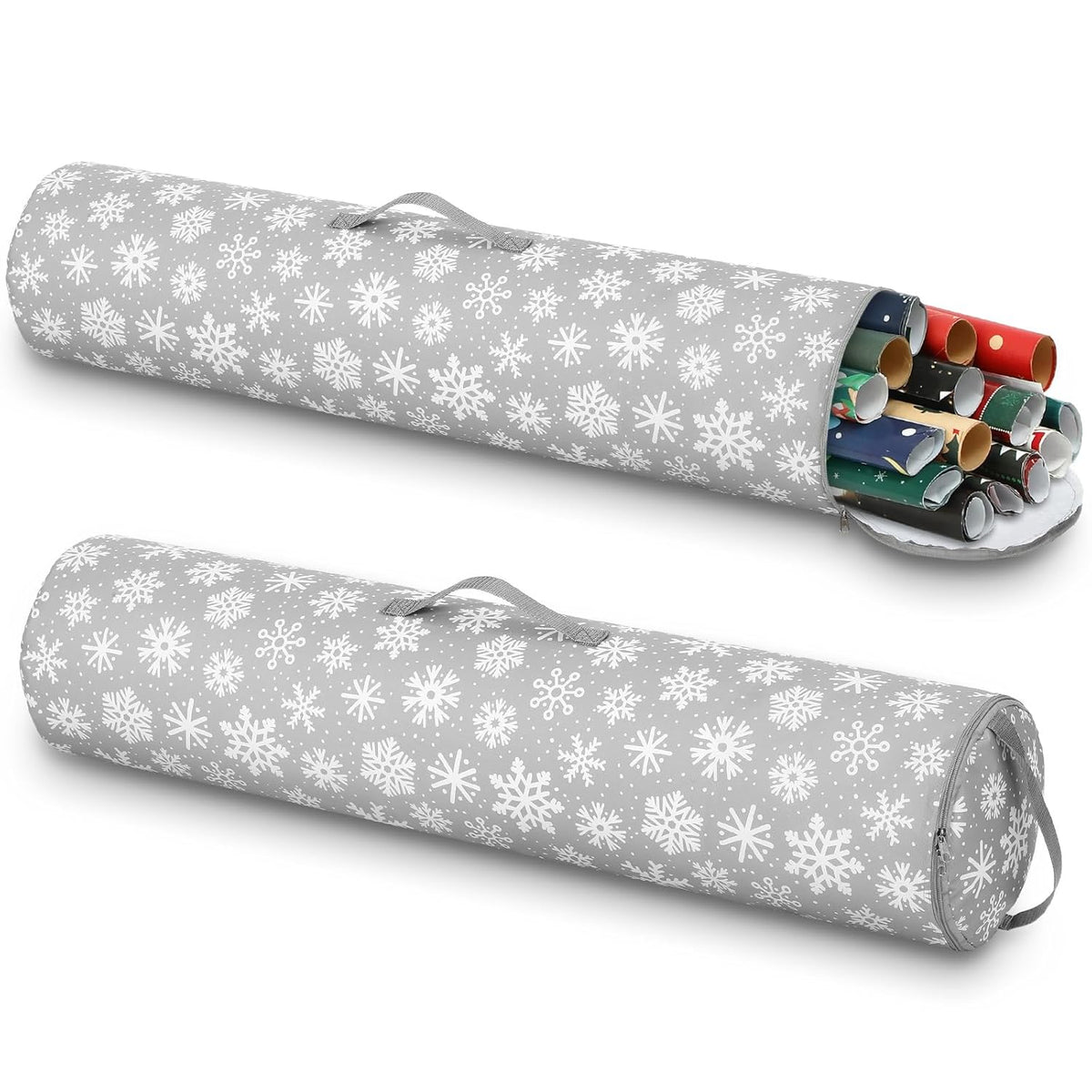 2 Pcs Christmas Wrapping Paper Storage Bags 40 Inch Snowflake Gift Wrapping Paper Organizer Storage Containers For Crafts Poster Tools, Christmas Wrap Holder, 600D Oxford