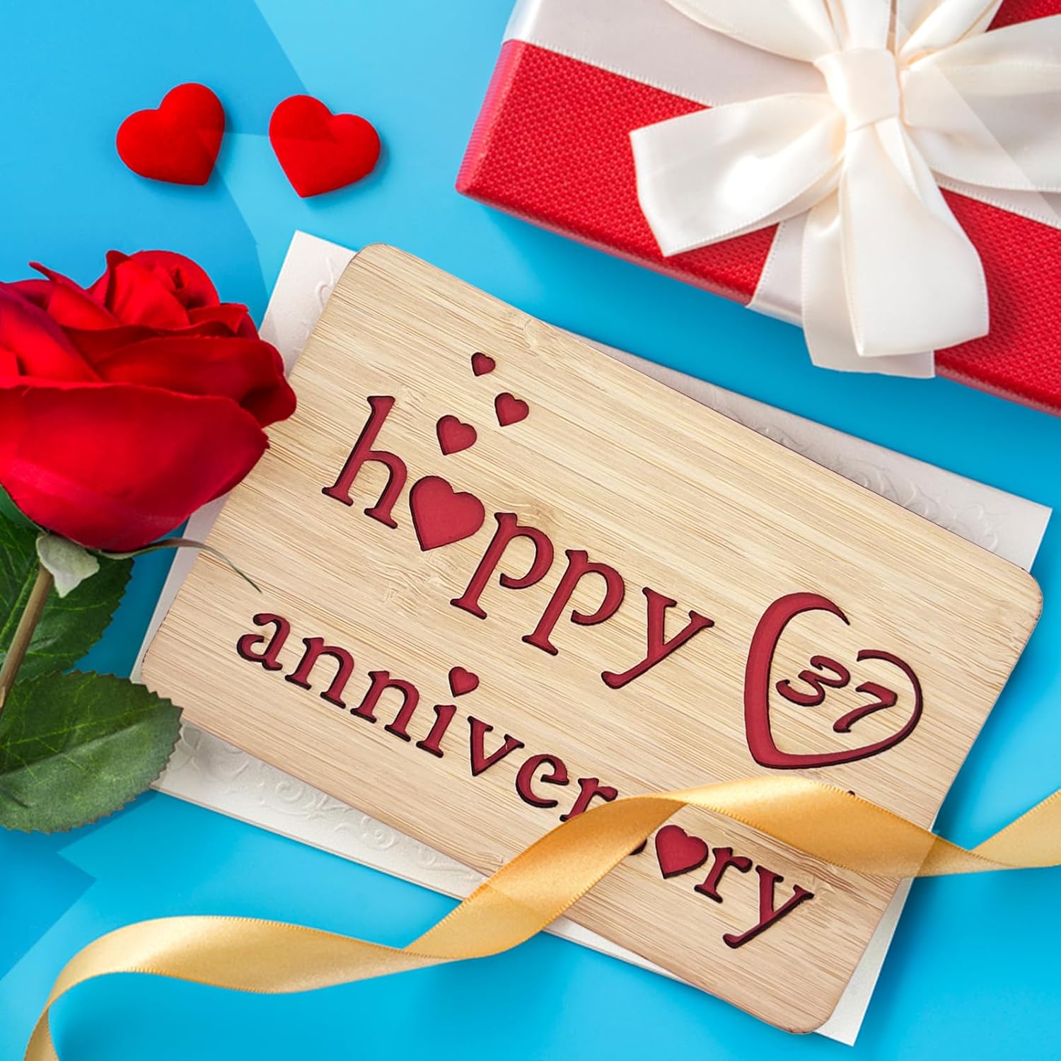 Wooden 37Th Anniversary Card,Handmade Wedding Anniversary Greeting Cards,37Th Anniversary Card For Her,Him,Husband,Wife