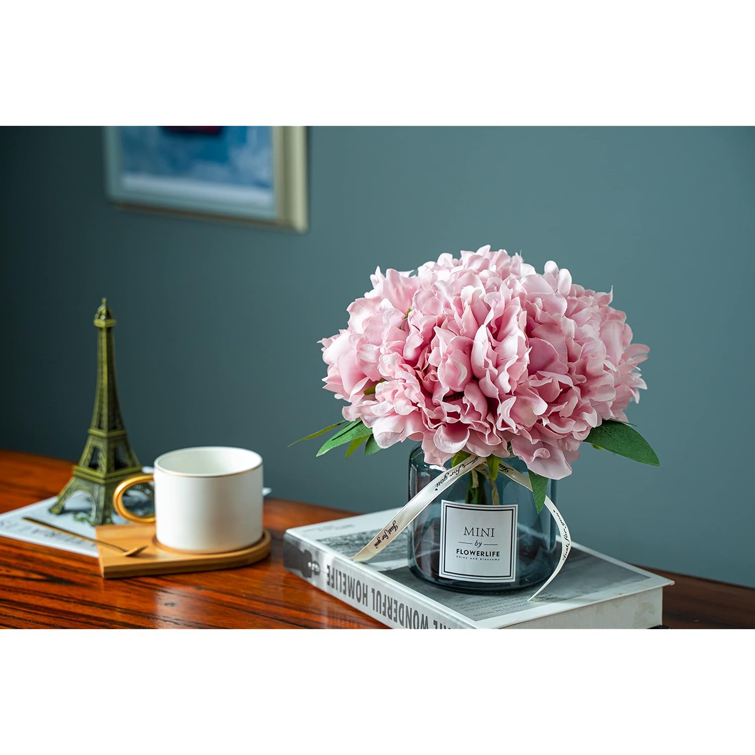 Artificial Flower And Glass Bottle Set, Isn Style, Suitable For Living Room, Dining Table, Office, Wedding, Hotel Banquet And Family Decoration. (Pink Purple)