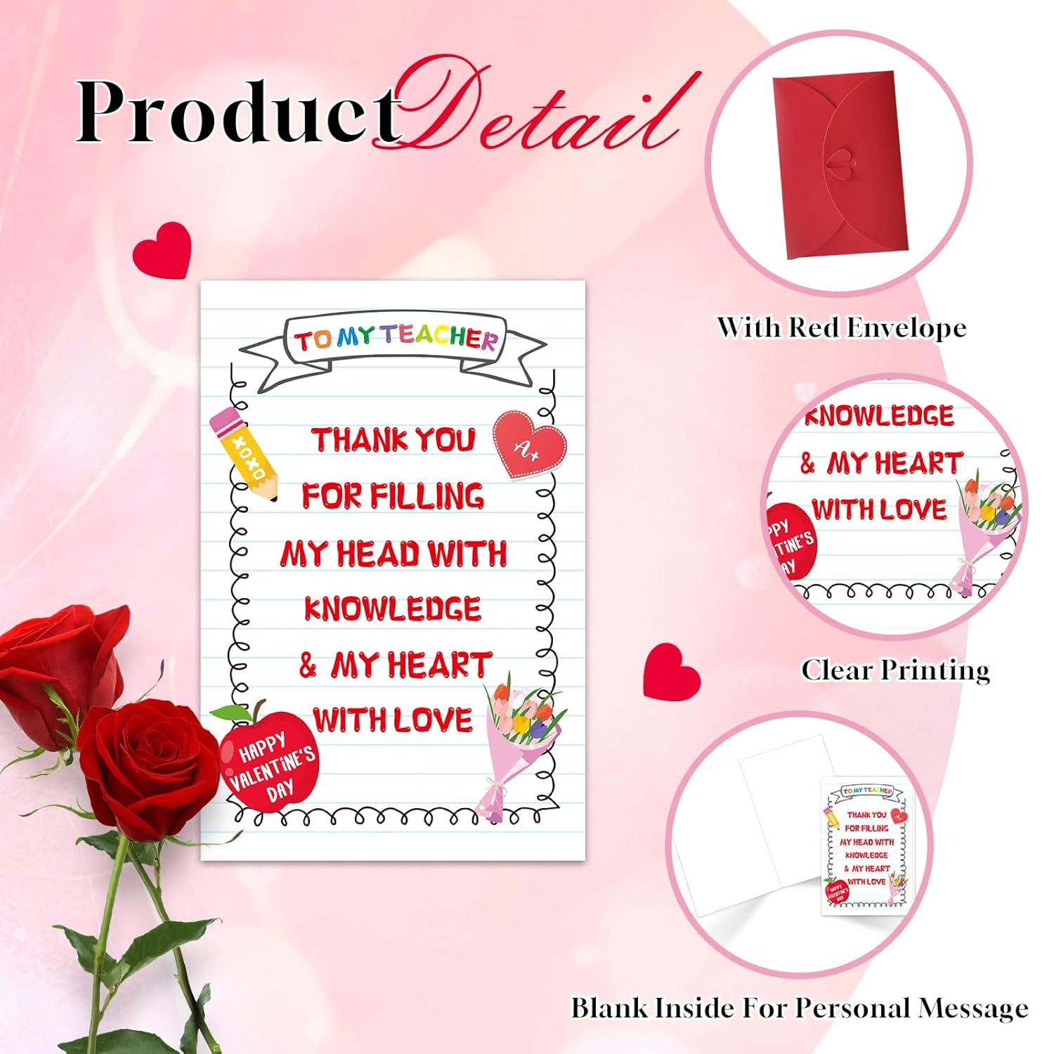 Happy Valentine'S Day Cards For Teacher -Teacher Valentines Greeting Cards Teachers Valentine'S Gifts Cards From Students Thank You Teacher Valentine'S Day Gifts Card With Envelopes