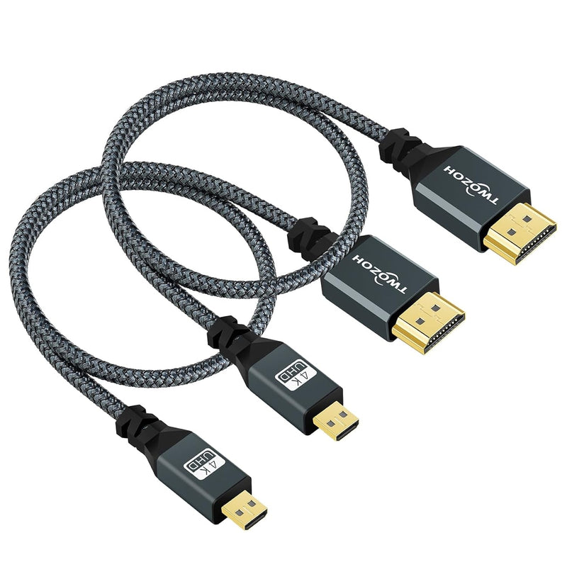 Micro Hdmi To Hdmi Cable 1Ft 2 Pack, Nylon Braided Micro Hdmi Cable Support 3D