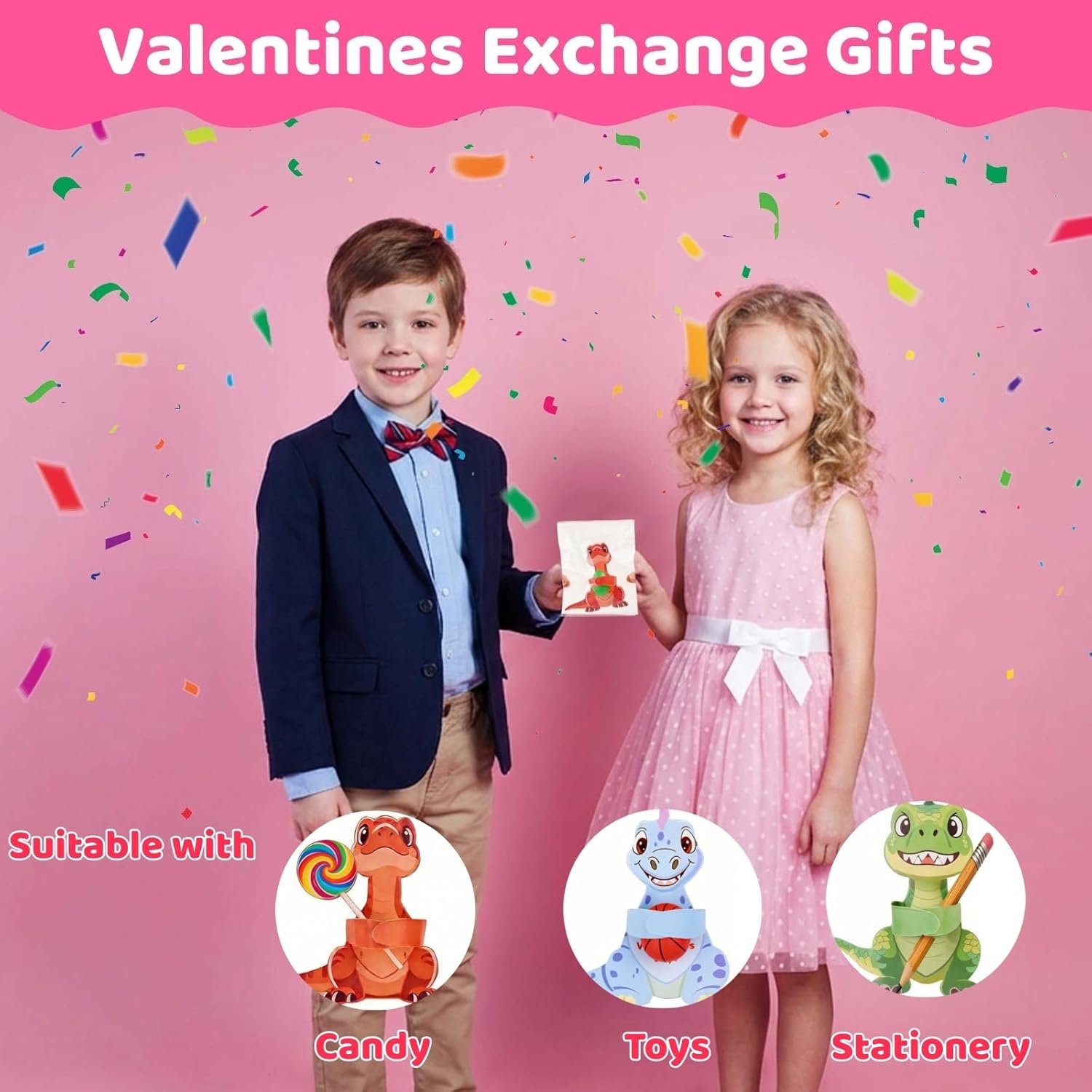 28Pcs Valentines Day Gifts Cards For Kids Boys Girls, Valentine'S Day Greeting Cards With Dinosaur Design, Valentine Exchange Cards Classroom Prizes(Without Fillers)