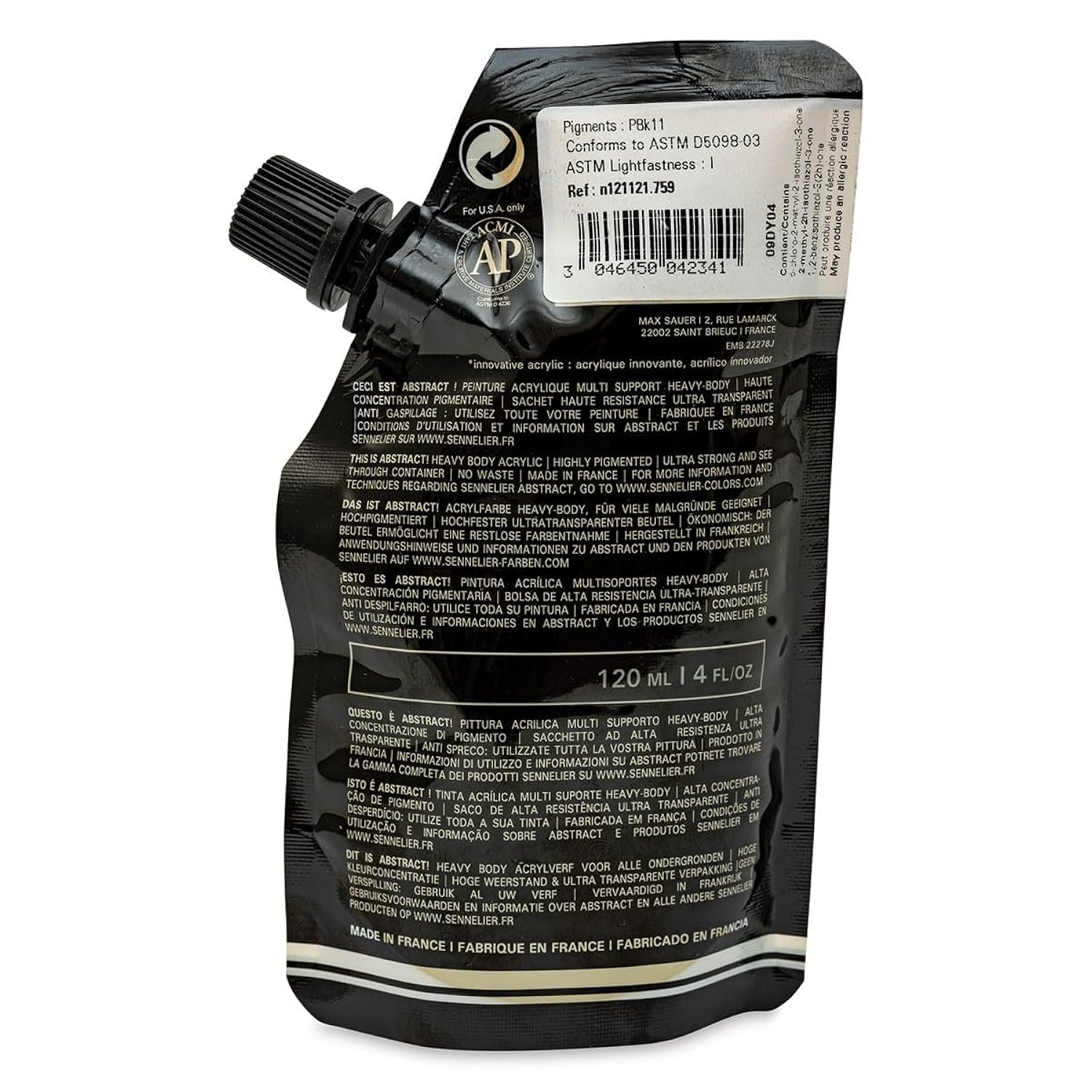 Sennelier Abstract Innovative Heavy Body Acrylic Paint, 120ml Pouch, Mars Black