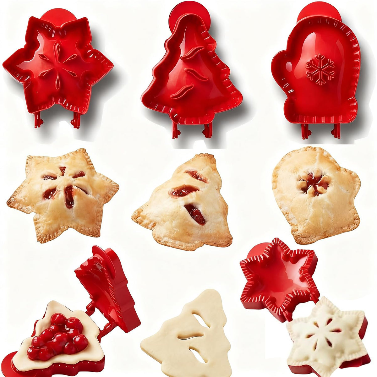 Holiday Mini Pie Mold, 3Pcs Christmas Baking Hand Pie Press Mold Maker With Snowflake, Mitt & Xmas Tree, Party Potluck Hand Pie Molds For Festivals And Parties