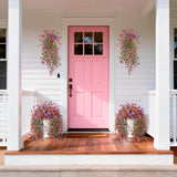 Artificial Hanging Flowers For Outdoors, 2 Pcs Fake Hanging Plant Spring Summer Decoration, Uv Resistant No Fade Faux Silk Daisy Flower For Planter Porch Patio Yard Garden Decor(Purple Hot Pink)