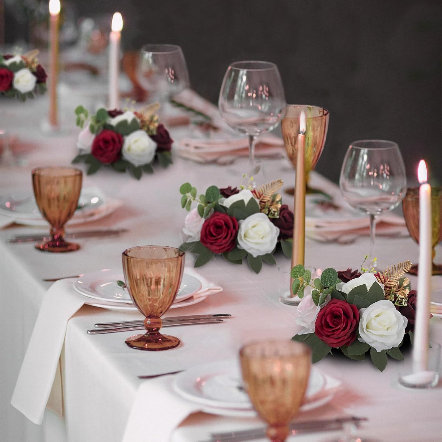 Artificial Flowers Ball Wedding Centerpieces 2 Pcs Burgundy Rose Artificial Flower Center Pieces Decoration For Table Silk Kissing Ball Faux Floral Bouquet Arrangements Home Party Diy Decor