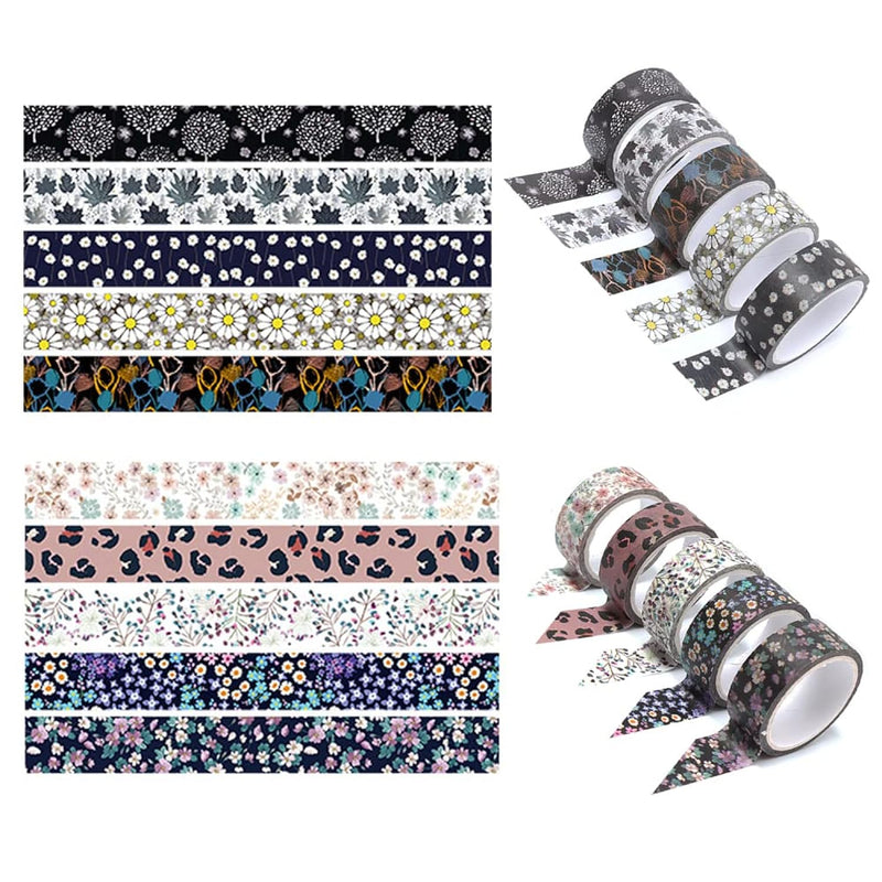 10 Rolls Retro Floral Washi Tape Set Long 5M Gift Decoration Scrapbook Tape Fo