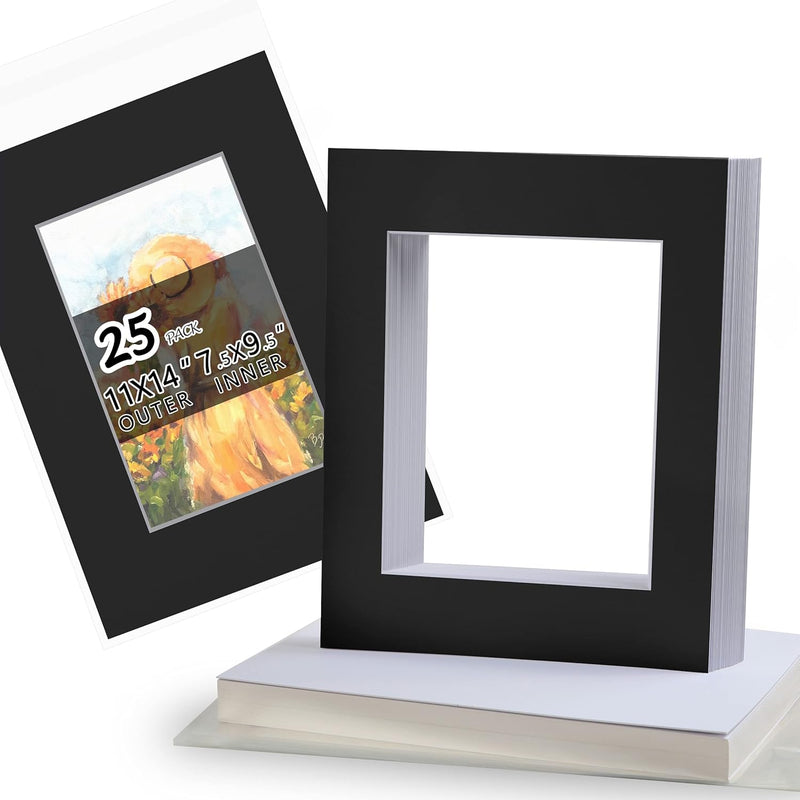 Acid Free 25 Pack 11X14 Pre-Cut Mat Board Show Kit For 8X10 Photos, Prints Or