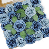 50Pcs Artificial Flower?Real Touch Foam Roses W/Stem Diy For Wedding Bouquet Centerpieces Party Shower Home Decor-Dusty Blue Shades