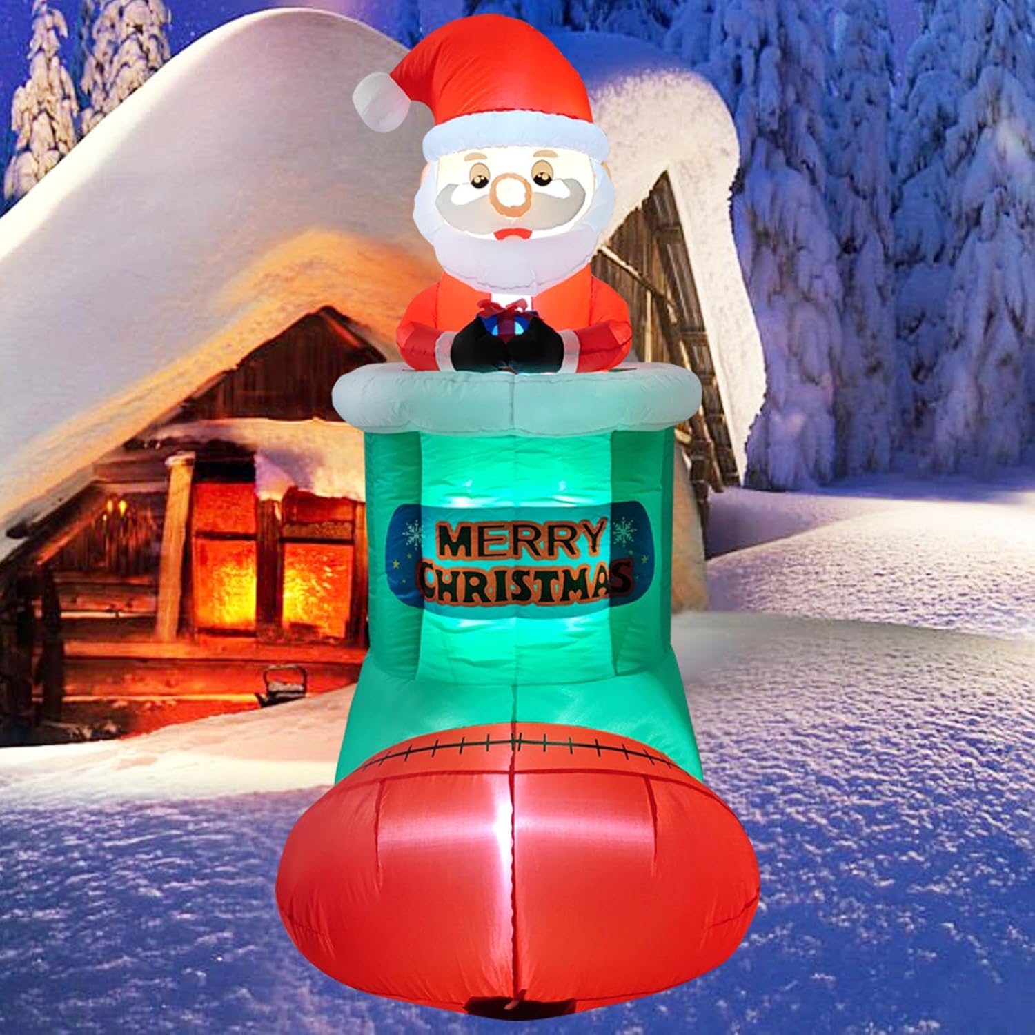 5.4Ft Christmas Inflatable Santa Claus Outdoor Decoration, Built-In Led Lights Liftable Design Santa Lifting Inside Chri