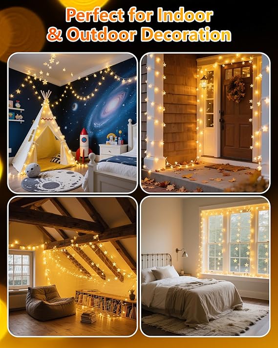 100 LED Star String Lights 33FT Plug In Warm White Waterproof Fairy Lights for Bedroom Indoor Outdoor Wedding Party Christmas Tree New Year Ramadan Decor