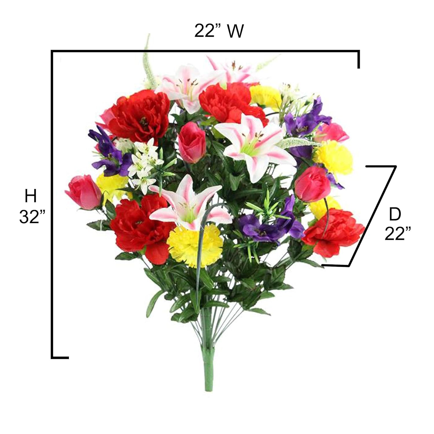 40 Stem Artificial Flowers Roses Lily Peony Mixed Bush Spring Faux Flower Arrangement - For Indoor Outdoor Wedding Home Decor, Cemeteries And Funerals, Events, Crafts - Spring