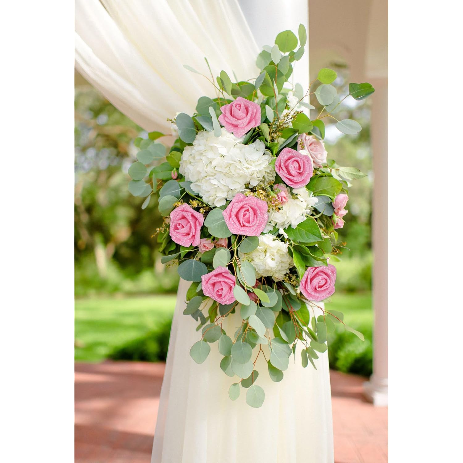 Pink Glitter Roses 30Pcs Pink Roses Artificial Flowers With Glitter 2.56" Artificial Roses With Stems Fake Pink Roses For Baby Shower Decorations Flower Centerpieces For Table (Pink)