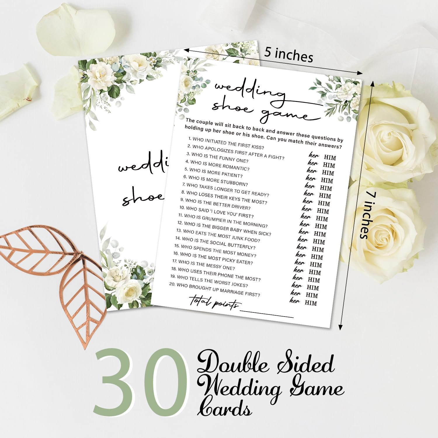 Eucalyptus Bridal Shower Games 30 Guests, Wedding Shoe Bridal Games For Showers, White Rose Wedding Engagement Party Activity Party Supplies/Green-07