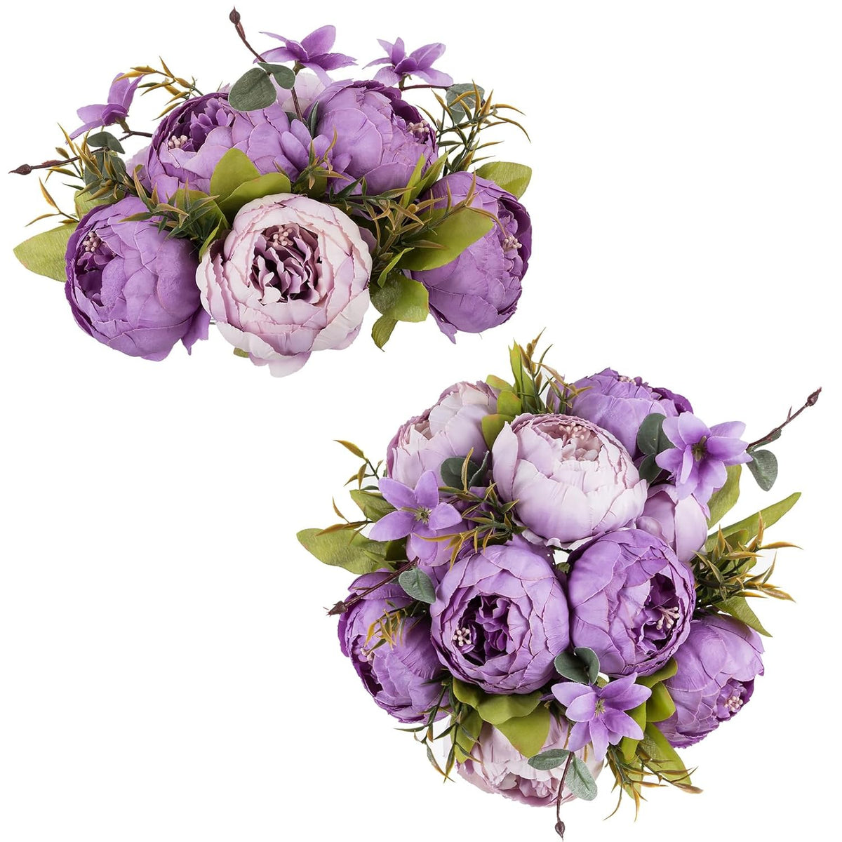 Peony Artificial Flowers For Centerpieces: 2 Pcs 9.4 Inch Diam Purple Faux Peony Flowers Fake Flower Balls Arrangement Bouquet Wedding Centerpieces For Tables Wedding Centerpiece Decorations
