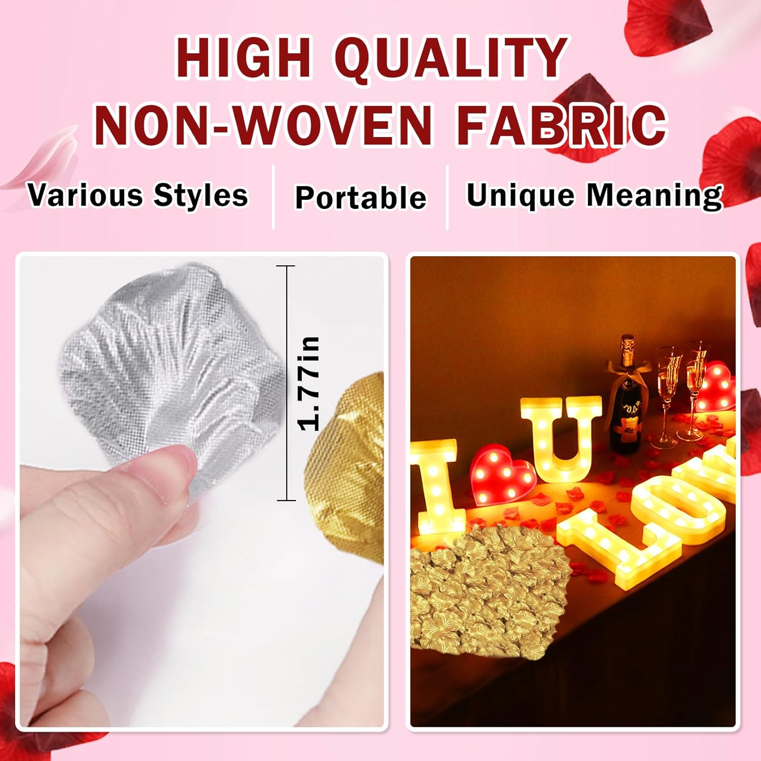 300Pcs Gold Artificial Silk Rose Petals Fake Rose Flower Petals For Valentines Romantic Night Wedding Proposal Anniversary Party Decorations(Gold)