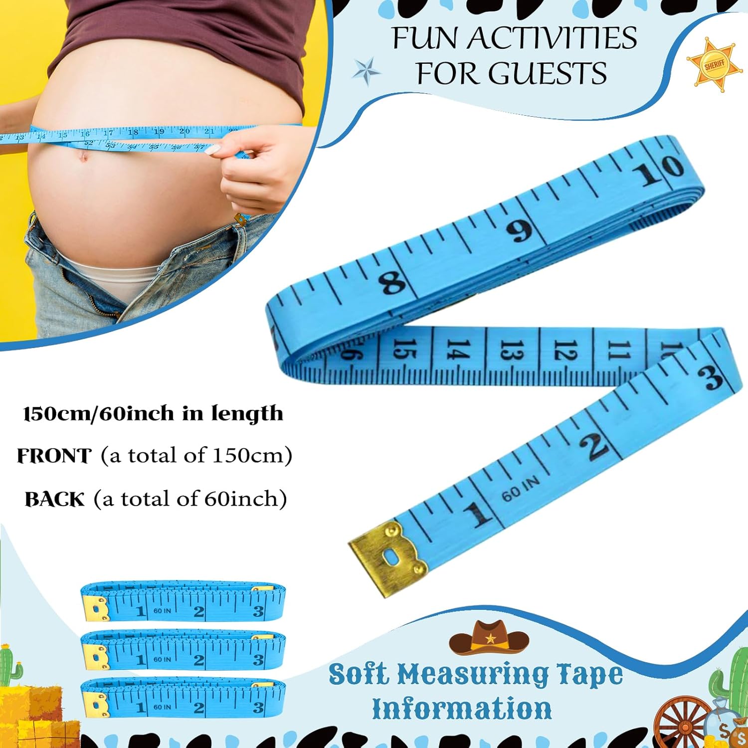 How Big Is Mommy’S Belly Baby Shower Game Set, 64 Pcs Cowboy Western Guessing Game With 50 Cards, 10 Mini Pencils, And 3 Measuring Tapes, Fun Baby Shower Activity For Boy Gender Reveal Or Rodeo Party