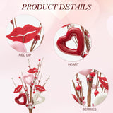 6Pcs Valentine'S Picks, Valentine Floral Picks Heart Lip Stems With With Red Pink White Berries, Valentines Day Artificial Flowers Arrangement For Valentines Wedding Gifts Home Decor