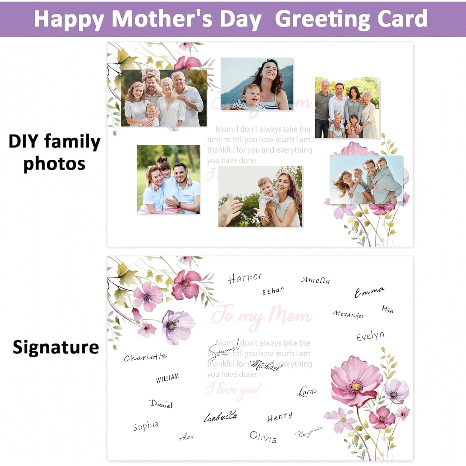 Jumbo Happy Mother'S Day Greeting Card With Envelope Giant Card Gift For Mom Wife From Daughter Son Mother’S Day Big Cards Guest Book Signature Christmas, Birthday Large Shaped14 X 21.26 Inch (Bd0018)