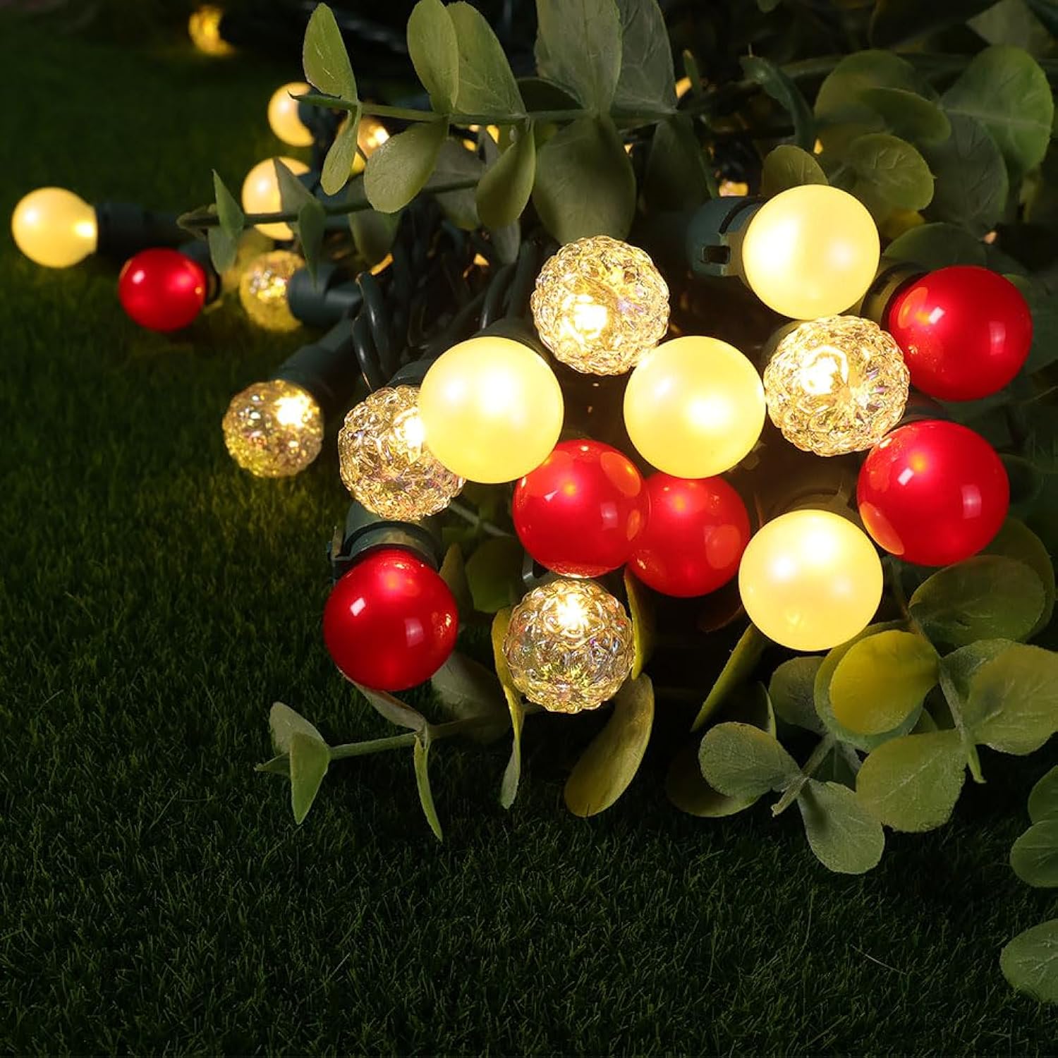 Christmas Lights Pearlized Glass Globe Lights Set - 70 G15 Red & Warm-White Led Bulbs - Indoor Outdoor - 19 Feet Pearl B