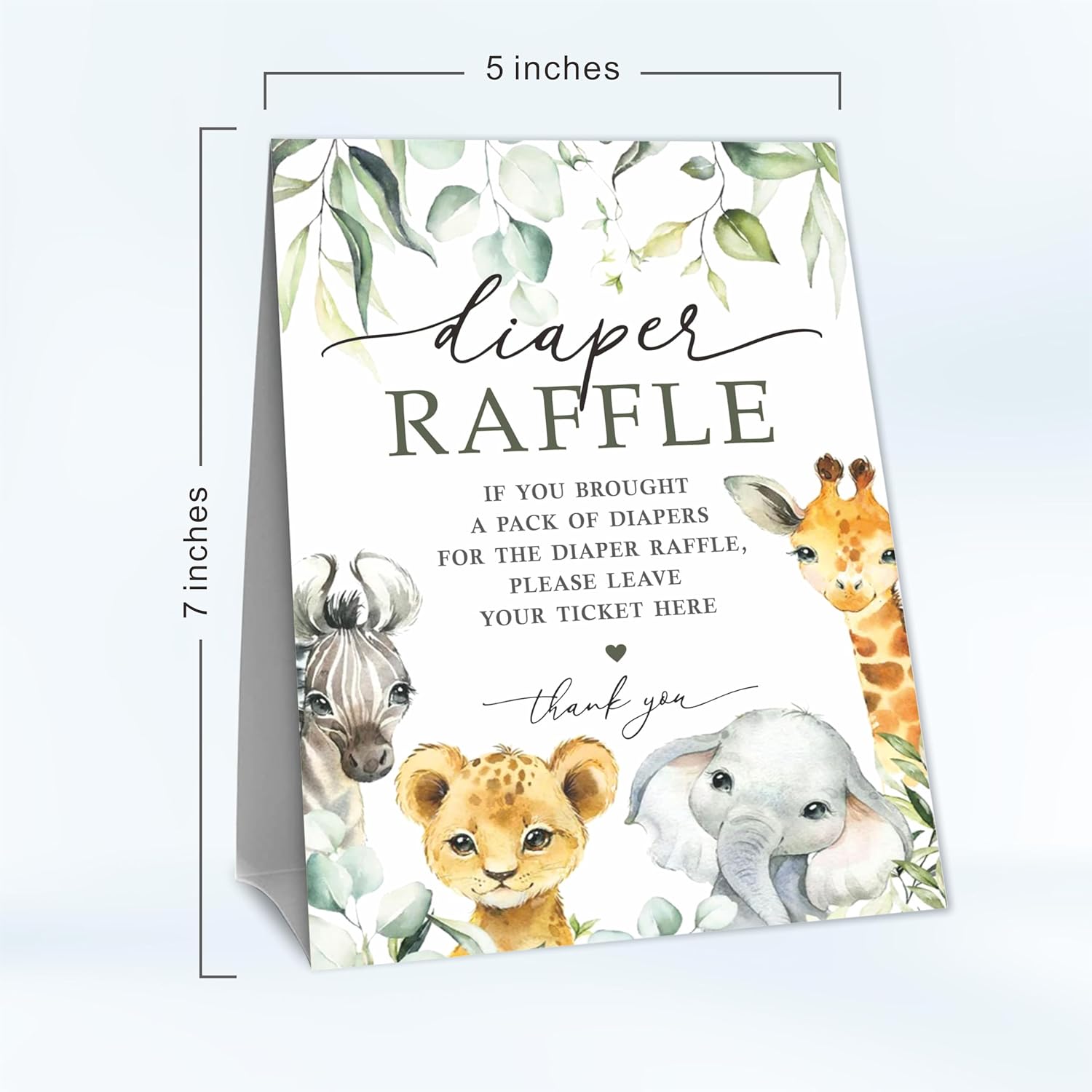 Greenery Diaper Raffle Game Kit - Safari Animals Theme - 1 Sign & 50 Tickets, Shower Decoration, Gender Reveal - B05