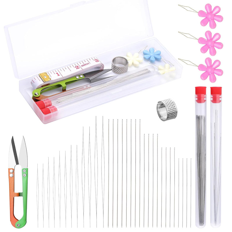 72 Pcs Beading Needles Set Including 12 Pcs Big Eye Bead Needles, 60 Pcs Seed