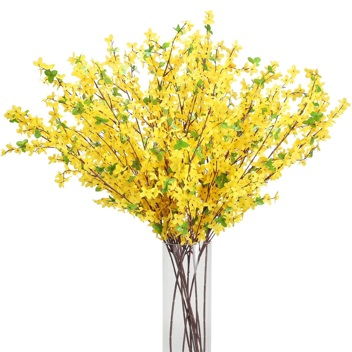 10Pcs 34.65'' Artificial Forsythia Branches Yellow Flowers Fake Forsythia Blossom Long Stems Fake Winter Jasmine Cemetery Flowers For Home Table Wedding Graveyard Indoor Outdoor Decor