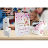 How Many Gummy Bears Are In The Jar - 1 Standing Sign And 50 Guessing Cards, Pink Bear Balloon Themed Baby Shower Game For Birthday Party Supplies And Decorations-03