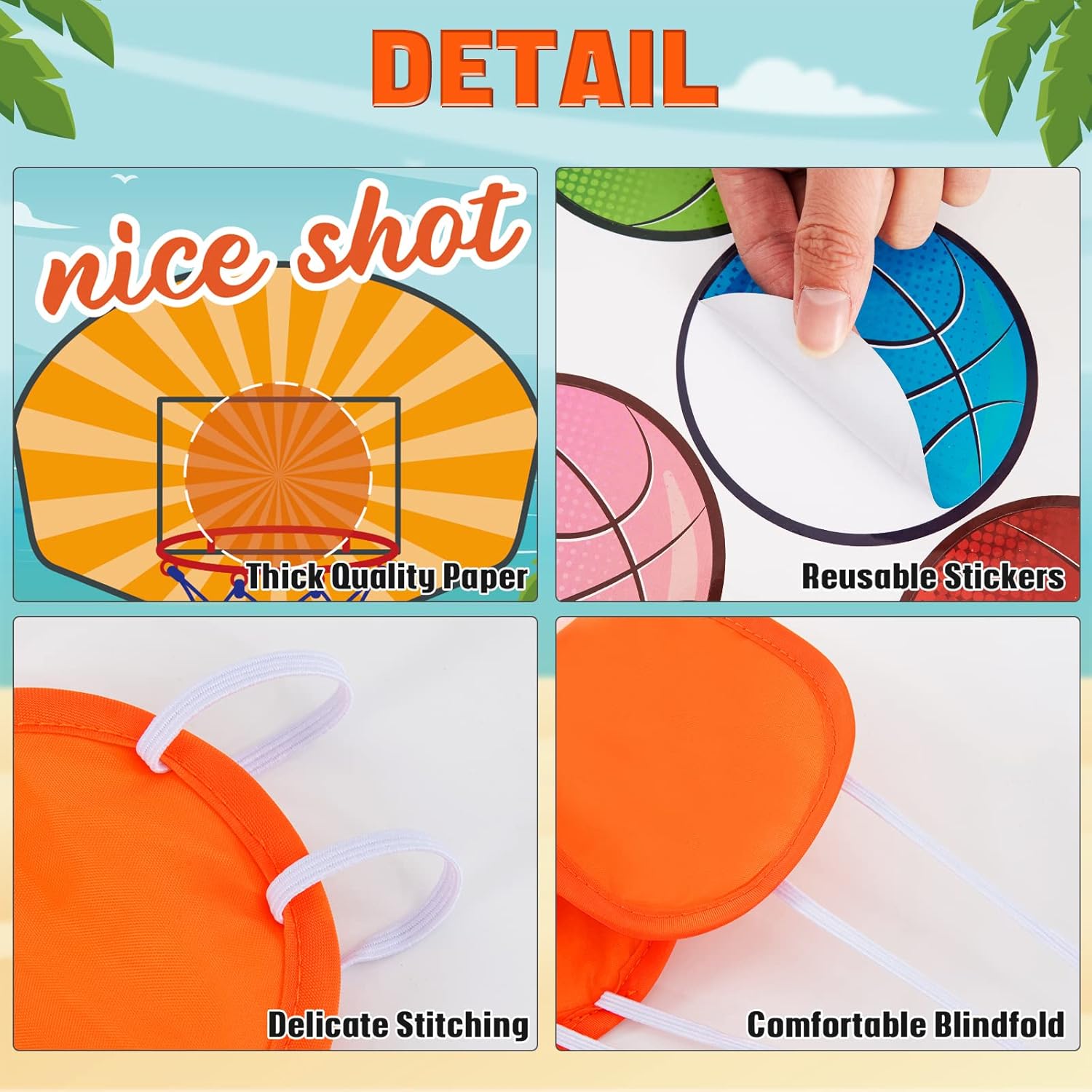 Basketball Party Games - Pin The Basketball On The Hoop Sports Themed Party Decorations Fun Games Supplies Supplies With 24Pcs Ball Stickers For Kids Boys