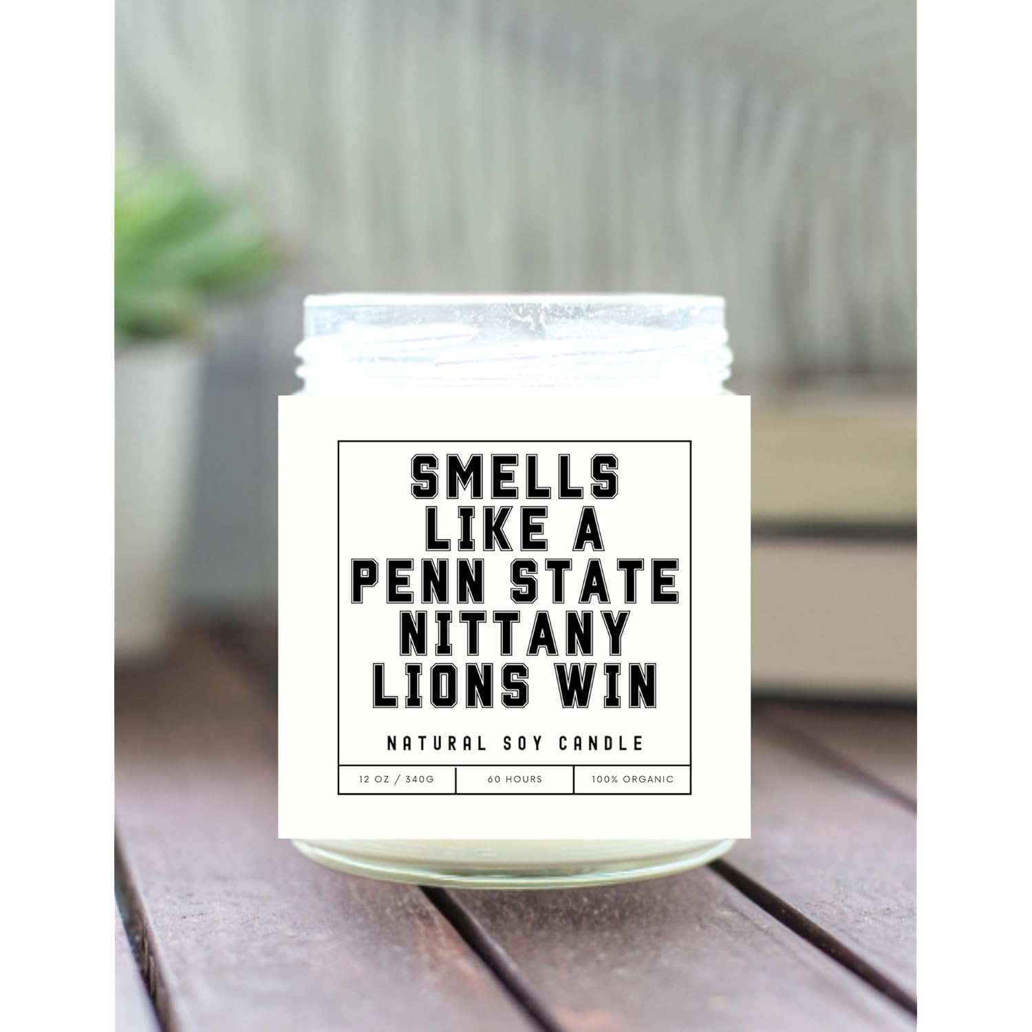 Smells Like A Penn State Nittany Lions Win - Scented Soy Wax Candle (8.0 Oz) 50-60 Hour Burn Time, Cotton Wick, Frosted White Glass Jar (Vanilla)