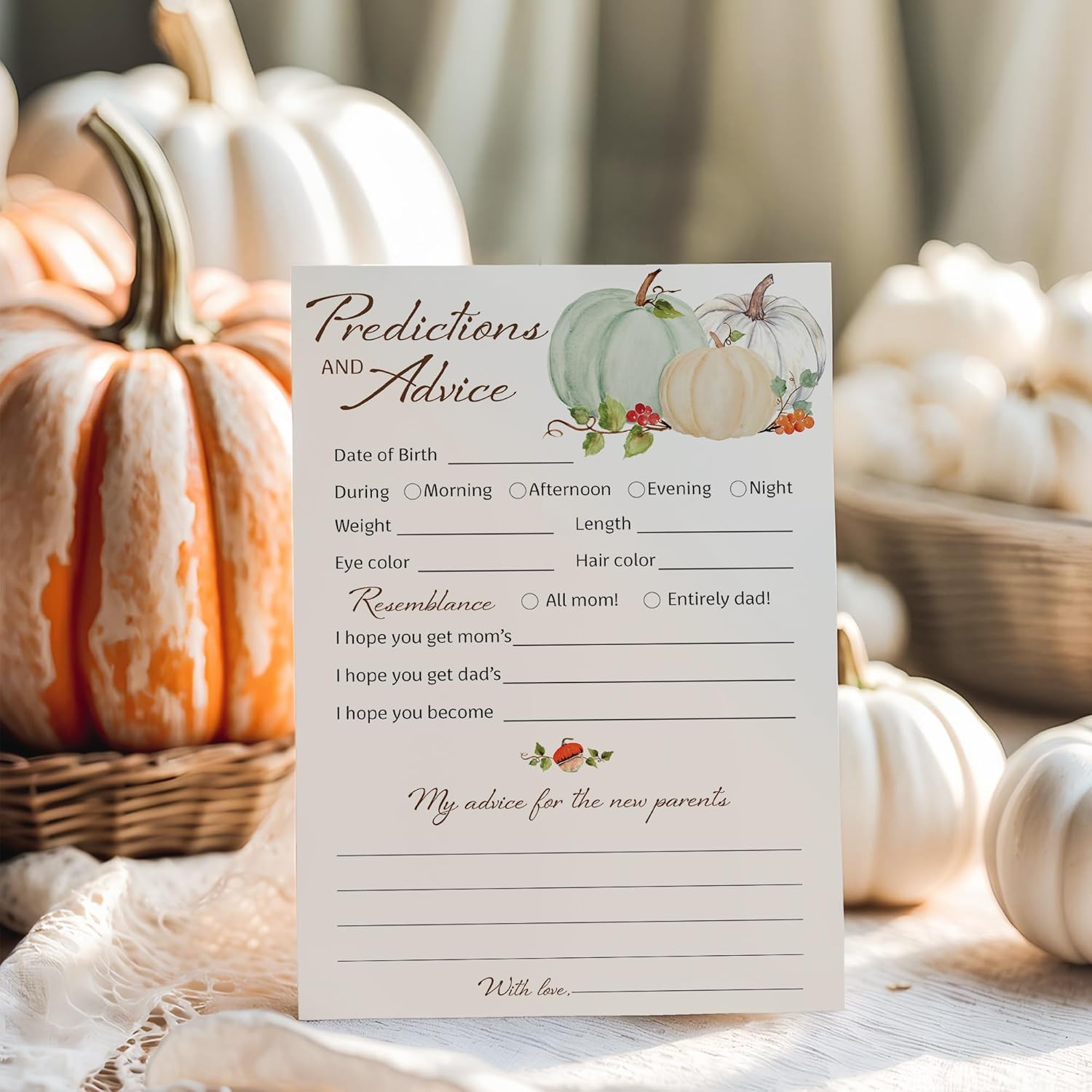 Pumpkins Prediction And Advice Cards - Pack Of 25 - Little Pumpkin Baby Shower Games, New Parents, Mom & Dad To Be, Mommy & Daddy Message, Couples Coed Shower Activity Keepsake Book Fall G332-Pdav