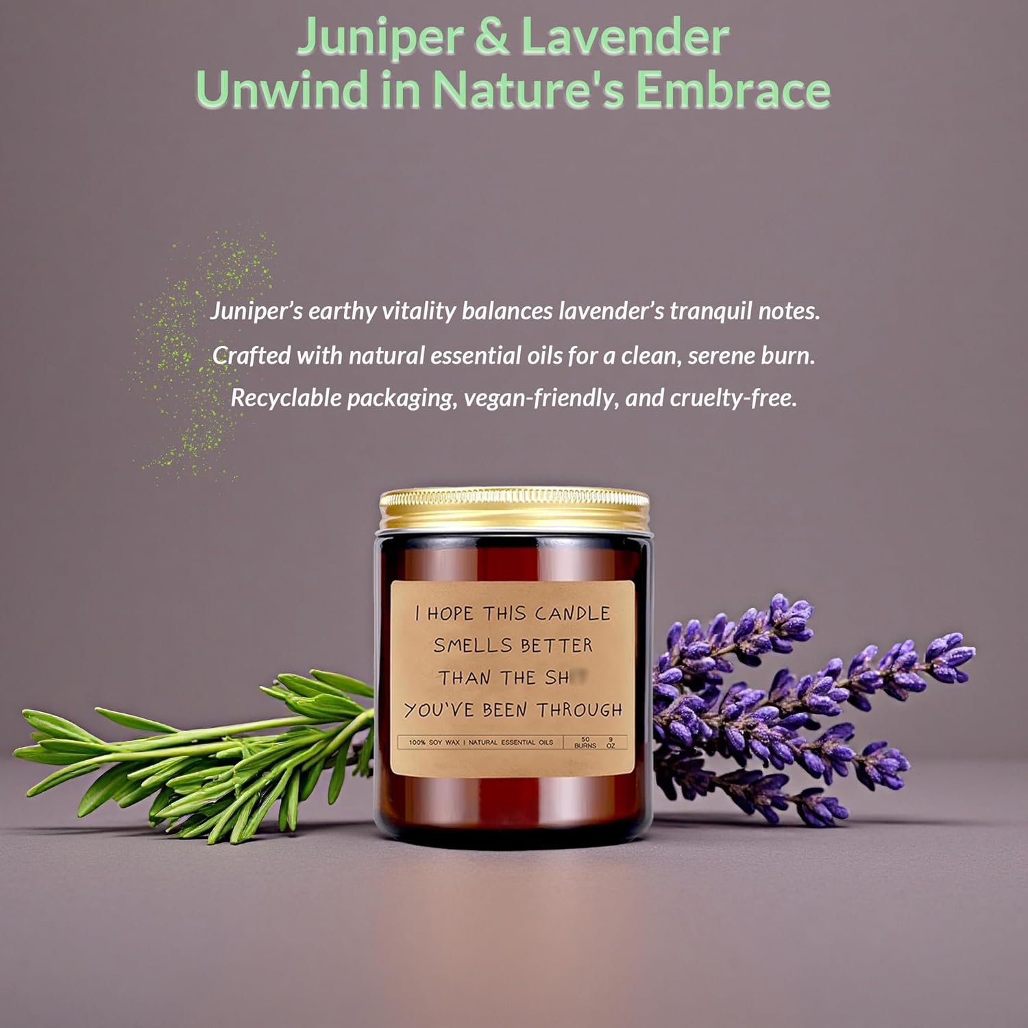 Funny Candles For Women And Men, Lavender Soy Candle With Amber Glass Jar, Get Well Gifts For Women And Men, 50 Hours Burn Time