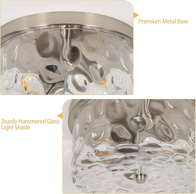 2 Light Farmhouse Flush Mount Ceiling Light with Bubble Glass Kitchen Island Fixture