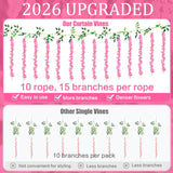 150 Branches Wisteria Hanging Flowers,10Pcs Total 60Ft Pink Wisteria Artificial Flowers Garland Vine Silk Hanging Flowers For Wedding Party Arch Ceremony Garden Home Backdrop Decor