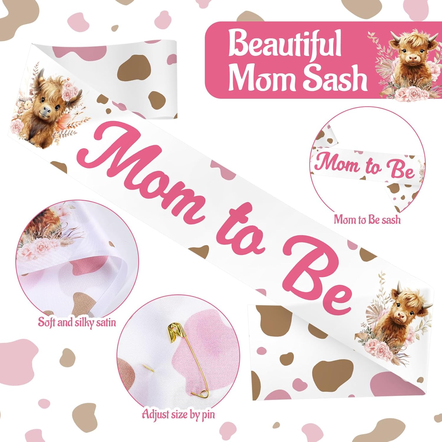 Highland Cow Baby Shower Decorations Mom To Be Sash And Dad To Be Pin Flower Crown For Cow Baby Shower Gender Reveals Party Favors Pregnancy Props Gift