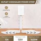 Outlet Concealer Power Strip Cover Extender 3 AC Outlets 5ft Flat Plug Cord
