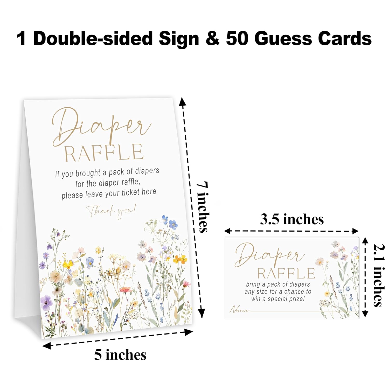 Baby In Bloom Diaper Raffle Ticket, Baby Shower Games For Gender Reveal Party Decorations & Supplies, 1 Sign & 50 Cards Set-A01