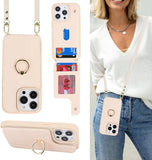 Iphone 14 Pro Case With Card Holder Strap Lanyard Ring Stand 6.1 Inch Beige