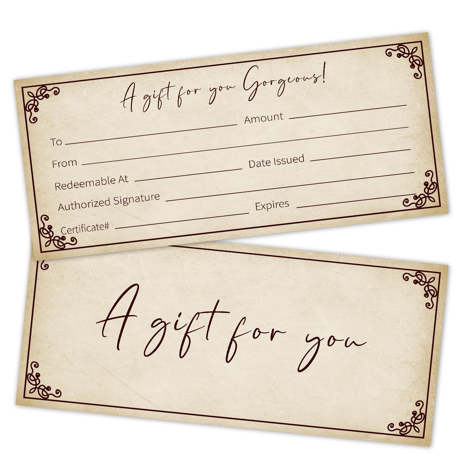 Vintage Gift Certificates For Business, For Spa Salon Restaurants Wedding Bridal Customer Custom Client Vouchers Coupon Birthday Christmas, 25 Pcs Blank Gift Cards -004