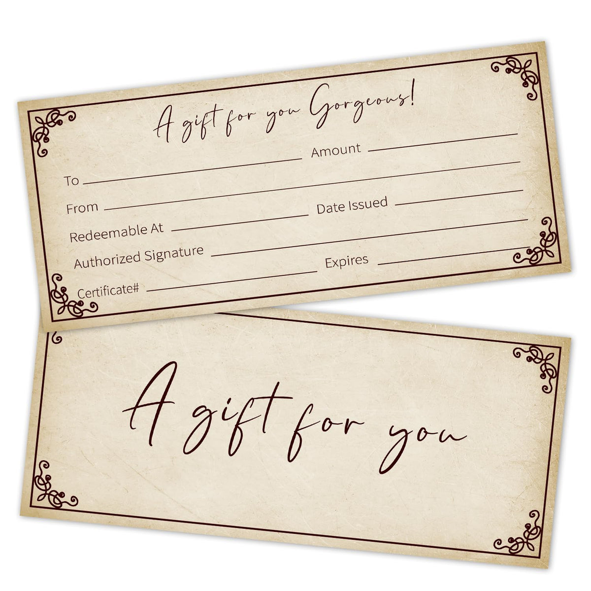 Vintage Gift Certificates For Business, For Spa Salon Restaurants Wedding Bridal Customer Custom Client Vouchers Coupon Birthday Christmas, 25 Pcs Blank Gift Cards -004