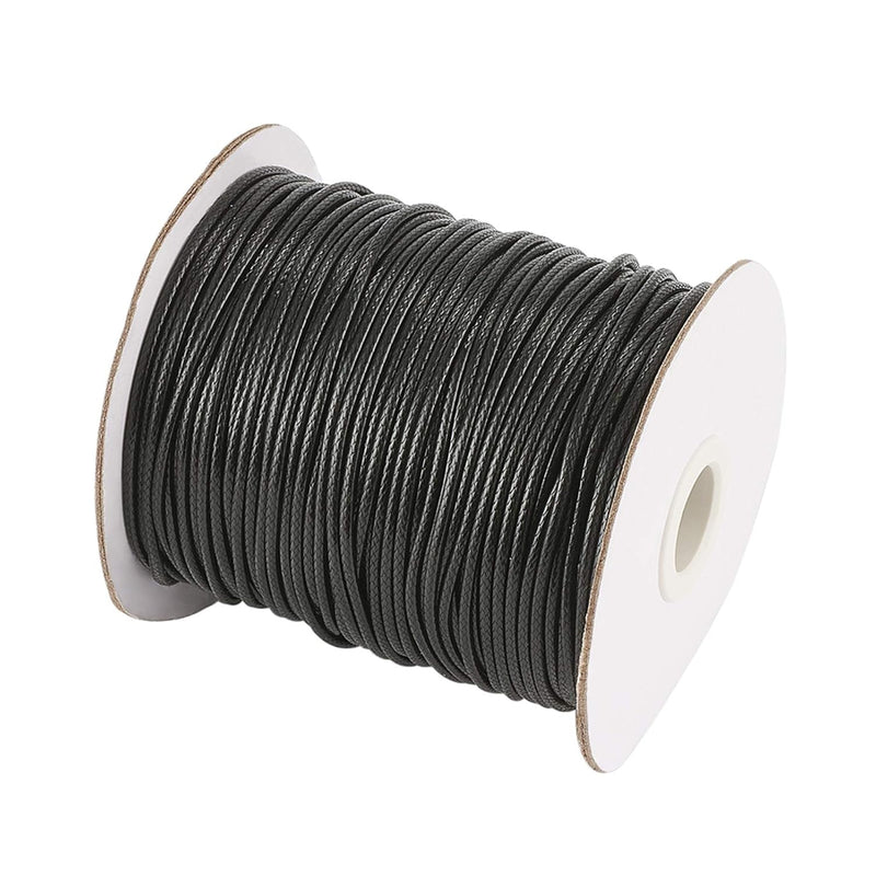 90 Yards 2Mm Black Waxed Polyester Cord Braided Thread String With Roll Spool