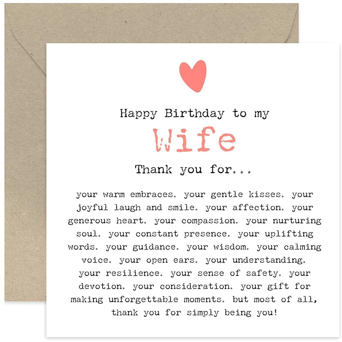 Romantic Birthday Card For Wife - Special Keepsake Gift For Her On Bday - Thank You For Being You- Cute Fun Design - Love You - Blank Inside