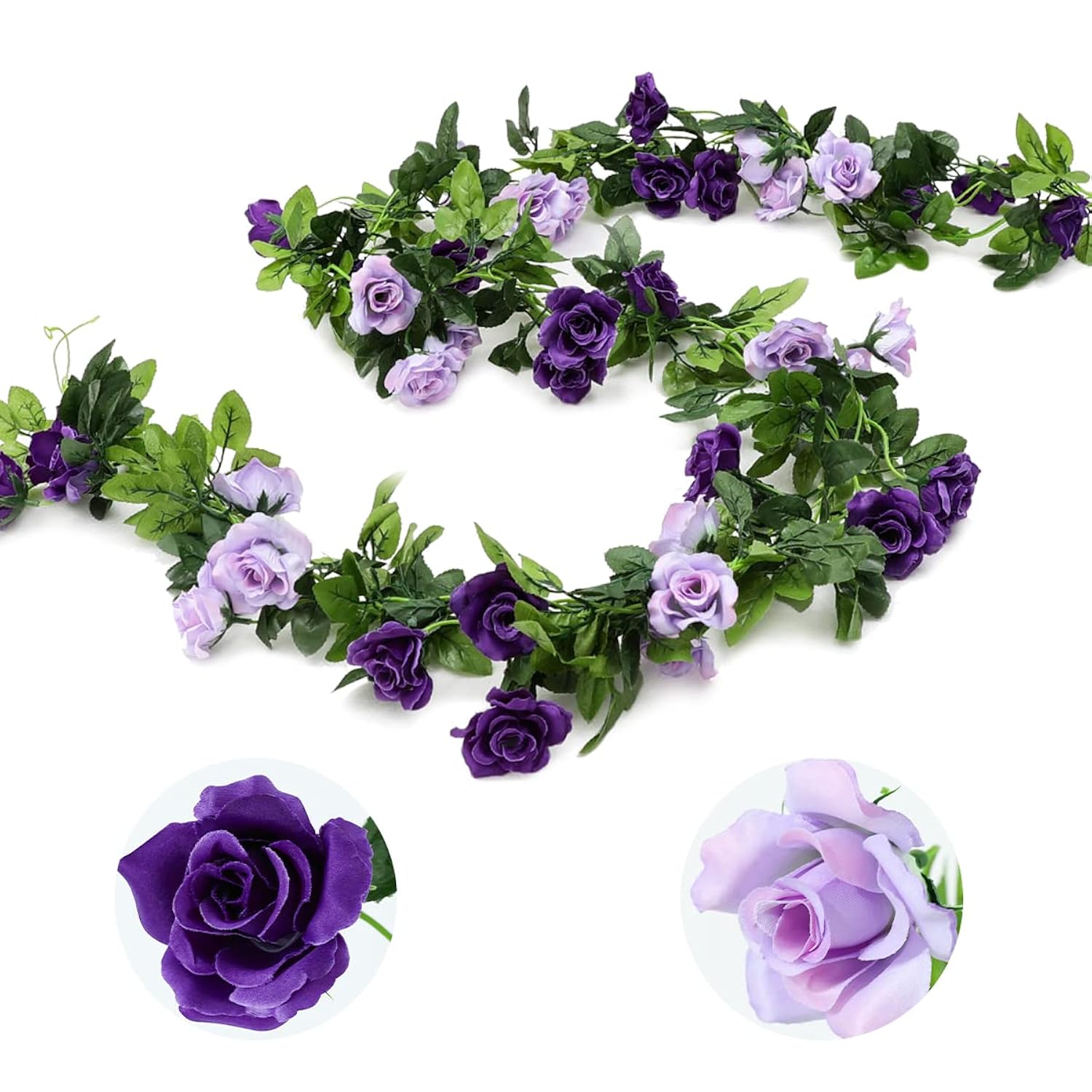 3Pcs 23.7Ft Artificial Purple Rose Flower Garland, Silk Hanging Floral Garland, Decorative Flower Vines For Room Decor Wedding Arch Flowers For Ceremony (Purple)