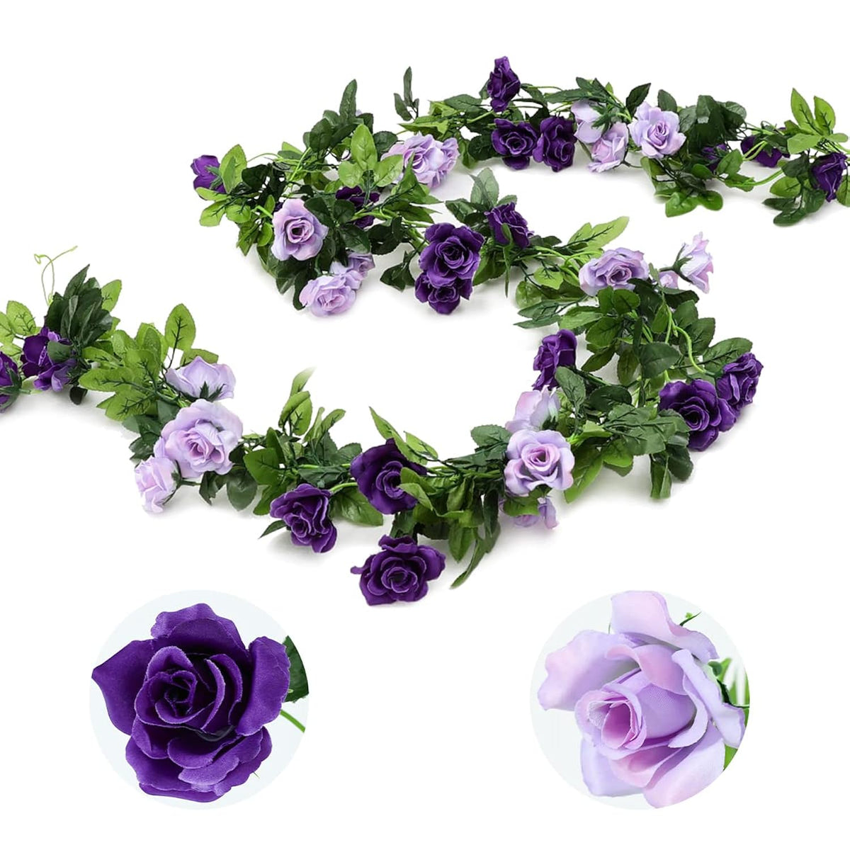 3Pcs 23.7Ft Artificial Purple Rose Flower Garland, Silk Hanging Floral Garland, Decorative Flower Vines For Room Decor Wedding Arch Flowers For Ceremony (Purple)